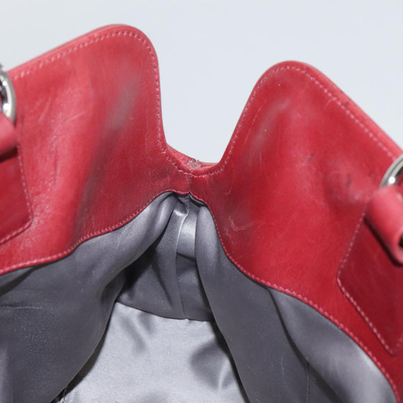 CHANEL COCO Mark Hand Bag Leather Red Silver CC Auth bs20904