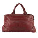 CHANEL COCO Mark Hand Bag Leather Red Silver CC Auth bs20904-13