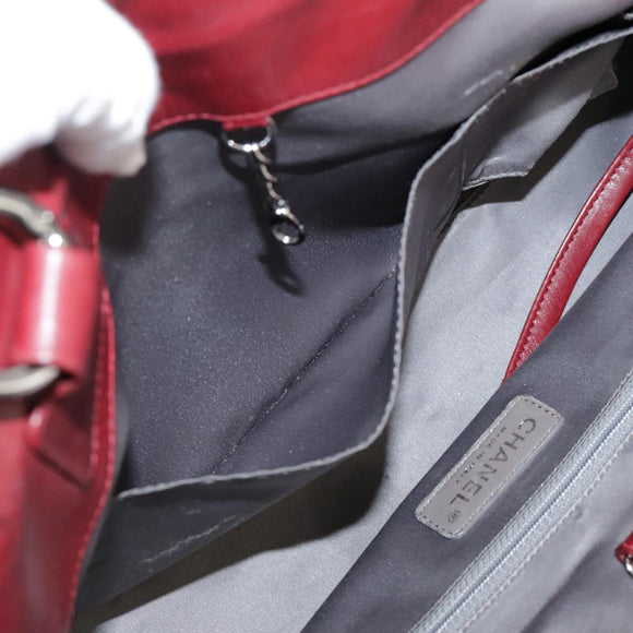 CHANEL COCO Mark Hand Bag Leather Red Silver CC Auth bs20904