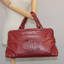 CHANEL COCO Mark Hand Bag Leather Red Silver CC Auth bs20904-22