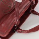 CHANEL COCO Mark Hand Bag Leather Red Silver CC Auth bs20904-6