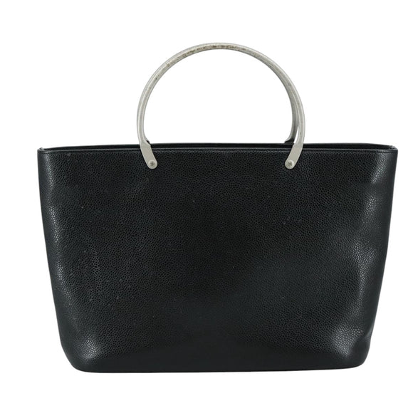 CHANEL Hand Bag Caviar Skin Black CC Auth bs20918