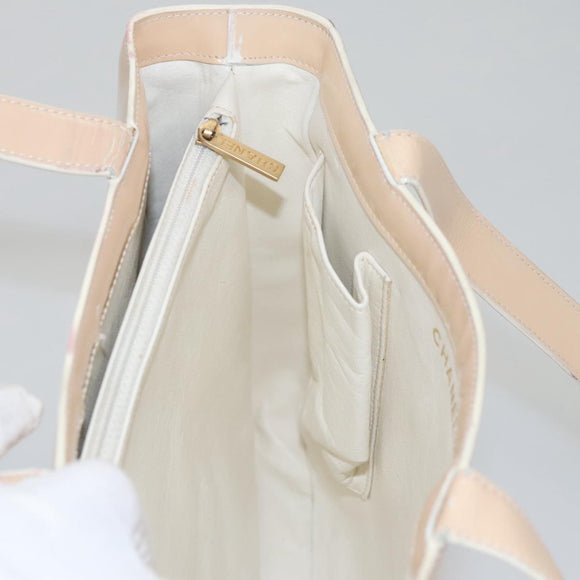 CHANEL Tote Bag Enamel Beige Gold CC Auth bs20922