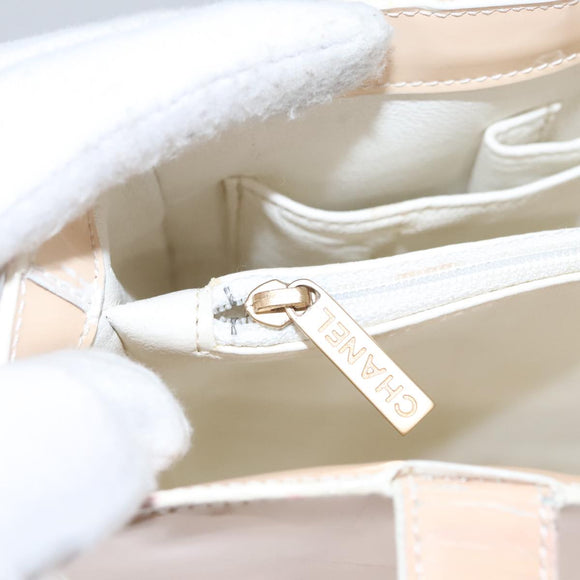 CHANEL Tote Bag Enamel Beige Gold CC Auth bs20922