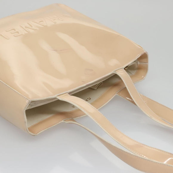 CHANEL Tote Bag Enamel Beige Gold CC Auth bs20922