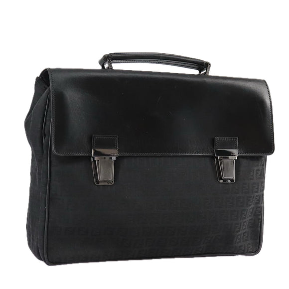 FENDI Zucchino Canvas Business Bag Black Auth bs20925