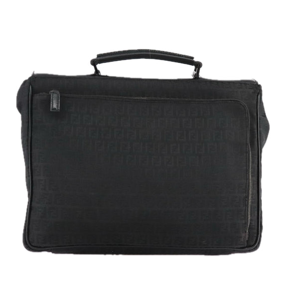 FENDI Zucchino Canvas Business Bag Black Auth bs20925