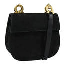 Salvatore Ferragamo Gancini Shoulder Bag Suede Black Gold Auth bs20936-1