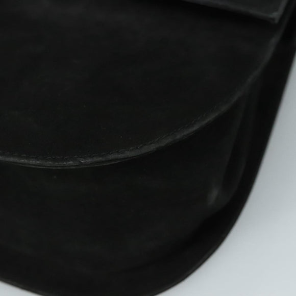 Salvatore Ferragamo Gancini Shoulder Bag Suede Black Gold Auth bs20936