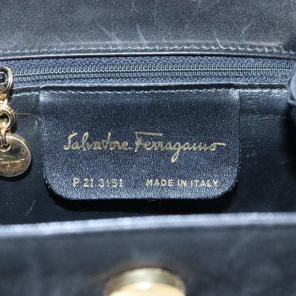 Salvatore Ferragamo Gancini Shoulder Bag Suede Black Gold Auth bs20936
