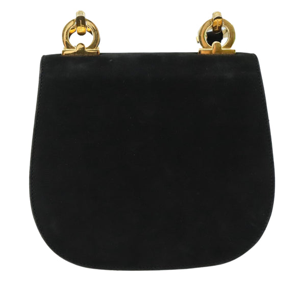 Salvatore Ferragamo Gancini Shoulder Bag Suede Black Gold Auth bs20936
