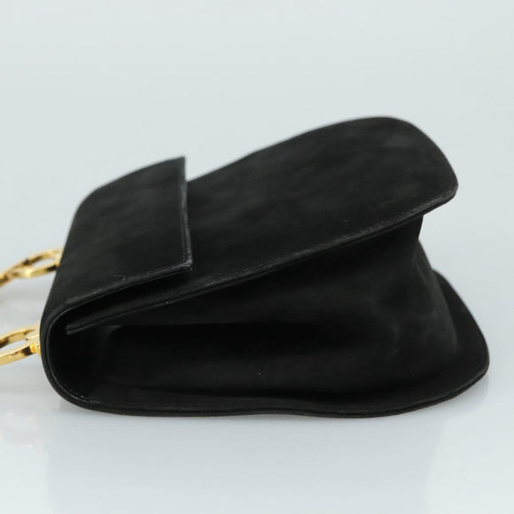 Salvatore Ferragamo Gancini Shoulder Bag Suede Black Gold Auth bs20936