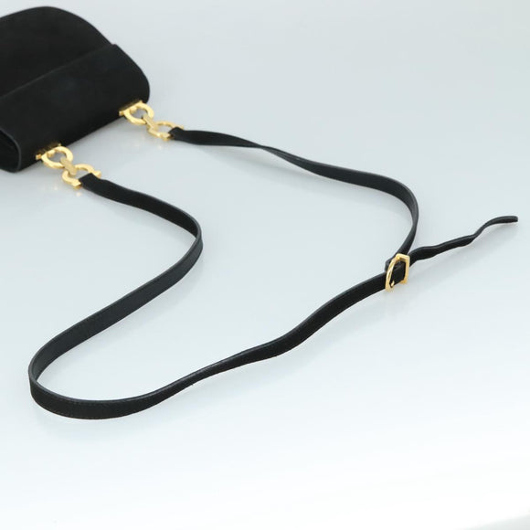 Salvatore Ferragamo Gancini Shoulder Bag Suede Black Gold Auth bs20936