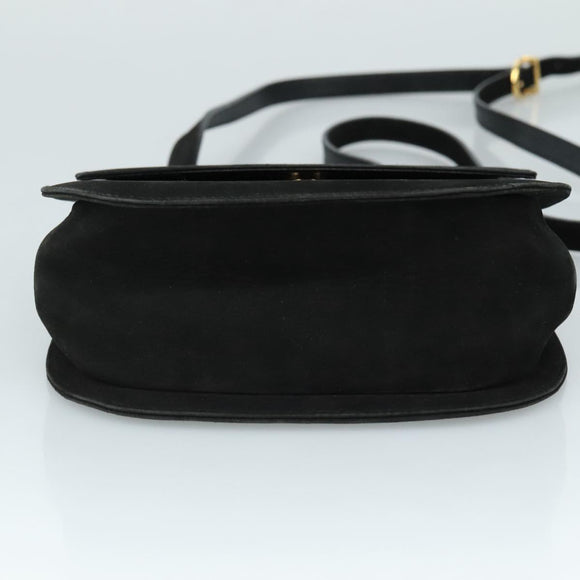 Salvatore Ferragamo Gancini Shoulder Bag Suede Black Gold Auth bs20936