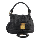 Salvatore Ferragamo Vala Hand Bag Leather 2way Black Gold Auth bs20937-1