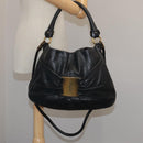 Salvatore Ferragamo Vala Hand Bag Leather 2way Black Gold Auth bs20937-23