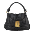 Salvatore Ferragamo Vala Hand Bag Leather 2way Black Gold Auth bs20937-13
