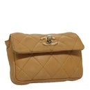 CHANEL Matelasse Waist bag Leather Beige CC Auth bs20969-1