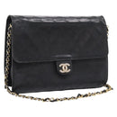 CHANEL Matelasse Chain Shoulder Bag Lamb Skin Black CC Auth bs20976-1