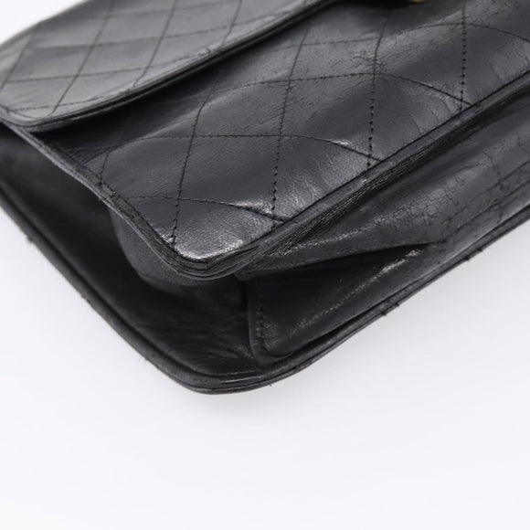 CHANEL Matelasse Chain Shoulder Bag Lamb Skin Black CC Auth bs20976