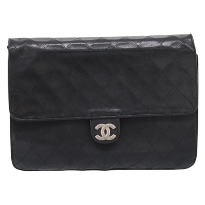 CHANEL Matelasse Chain Shoulder Bag Lamb Skin Black CC Auth bs20976 - 0
