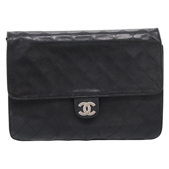 CHANEL Matelasse Chain Shoulder Bag Lamb Skin Black CC Auth bs20976