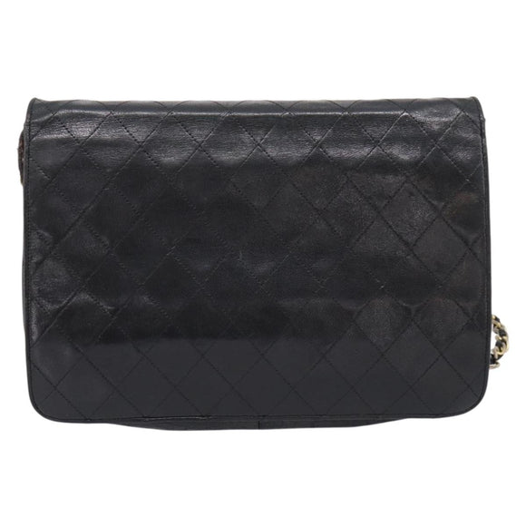 CHANEL Matelasse Chain Shoulder Bag Lamb Skin Black CC Auth bs20976