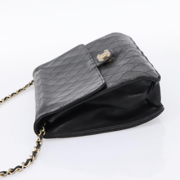 CHANEL Matelasse Chain Shoulder Bag Lamb Skin Black CC Auth bs20976