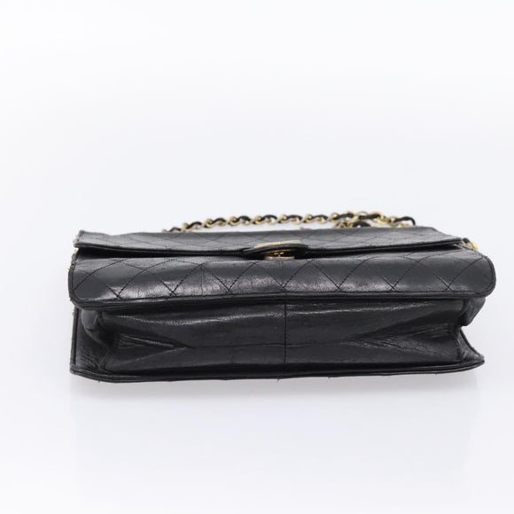 CHANEL Matelasse Chain Shoulder Bag Lamb Skin Black CC Auth bs20976