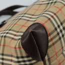 Burberrys Nova Check Hand Bag Canvas Leather Beige Brown Silver Auth bs21004-14