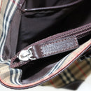Burberrys Nova Check Hand Bag Canvas Leather Beige Brown Silver Auth bs21004-19
