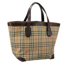 Burberrys Nova Check Hand Bag Canvas Leather Beige Brown Silver Auth bs21004-1