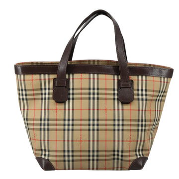 Burberrys Nova Check Hand Bag Canvas Leather Beige Brown Silver Auth bs21004 - 0