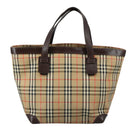 Burberrys Nova Check Hand Bag Canvas Leather Beige Brown Silver Auth bs21004-2