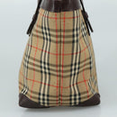 Burberrys Nova Check Hand Bag Canvas Leather Beige Brown Silver Auth bs21004-3