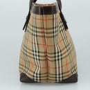 Burberrys Nova Check Hand Bag Canvas Leather Beige Brown Silver Auth bs21004-4