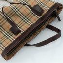 Burberrys Nova Check Hand Bag Canvas Leather Beige Brown Silver Auth bs21004-6