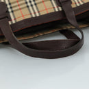 Burberrys Nova Check Hand Bag Canvas Leather Beige Brown Silver Auth bs21004-7
