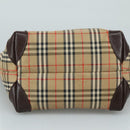 Burberrys Nova Check Hand Bag Canvas Leather Beige Brown Silver Auth bs21004-5