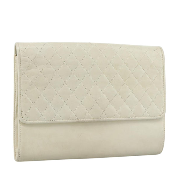 SAINT LAURENT Clutch Bag Leather White Auth bs21008