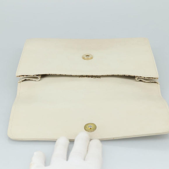 SAINT LAURENT Clutch Bag Leather White Auth bs21008