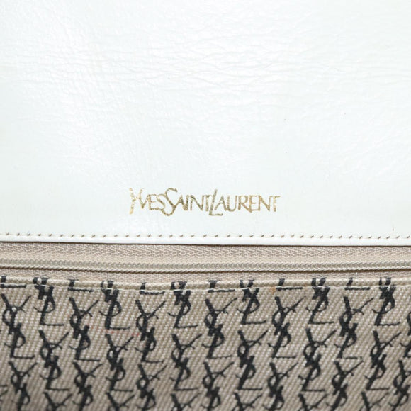 SAINT LAURENT Clutch Bag Leather White Auth bs21008