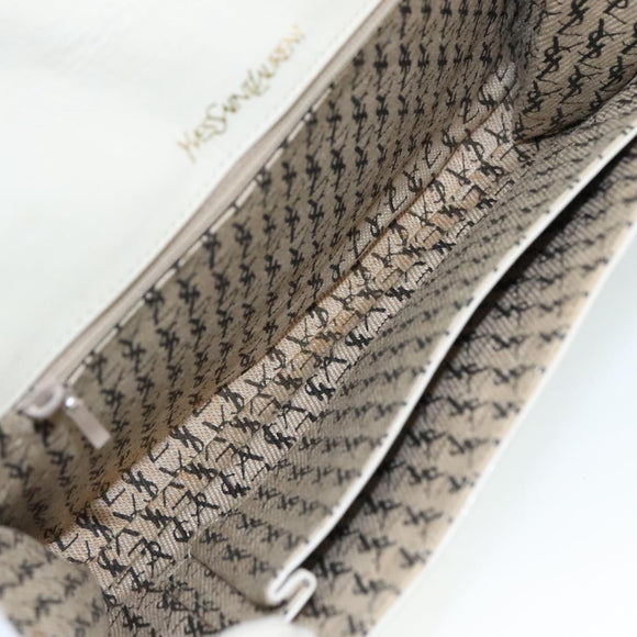 SAINT LAURENT Clutch Bag Leather White Auth bs21008