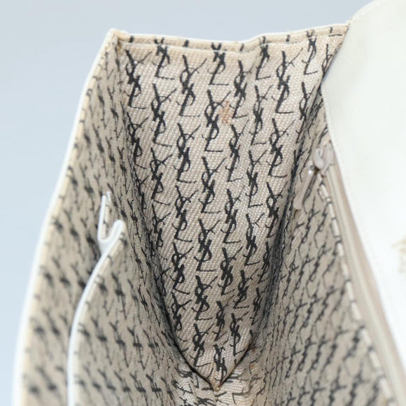 SAINT LAURENT Clutch Bag Leather White Auth bs21008