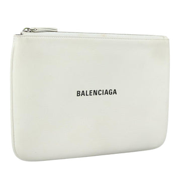 BALENCIAGA Pouch Leather White Silver 551992 Auth bs21014