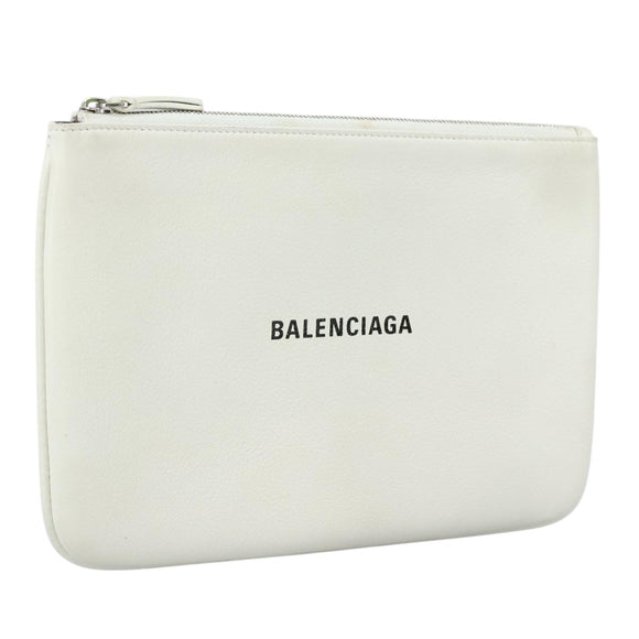 BALENCIAGA Pouch Leather White Silver 551992 Auth bs21014