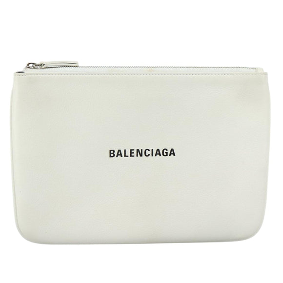 BALENCIAGA Pouch Leather White Silver 551992 Auth bs21014