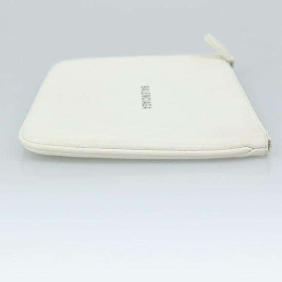BALENCIAGA Pouch Leather White Silver 551992 Auth bs21014