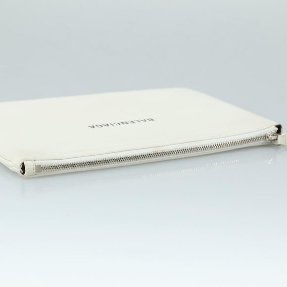 BALENCIAGA Pouch Leather White Silver 551992 Auth bs21014