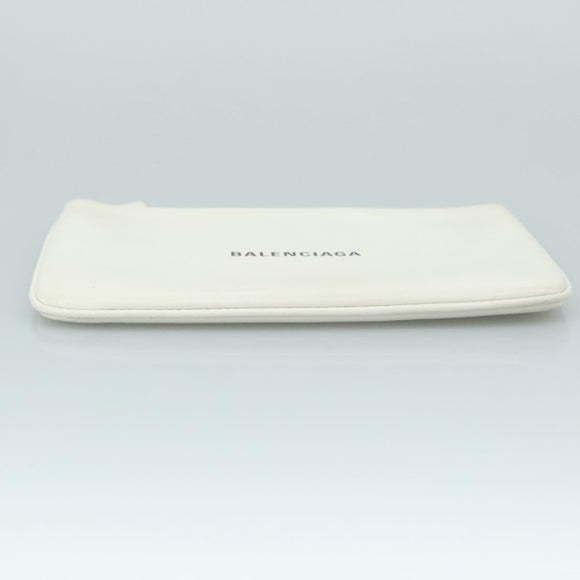 BALENCIAGA Pouch Leather White Silver 551992 Auth bs21014